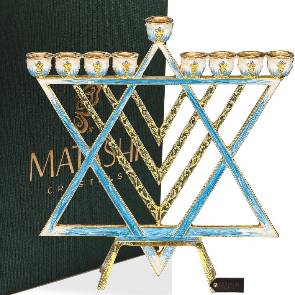 Blue Enamel Menorah Candelabra C786413