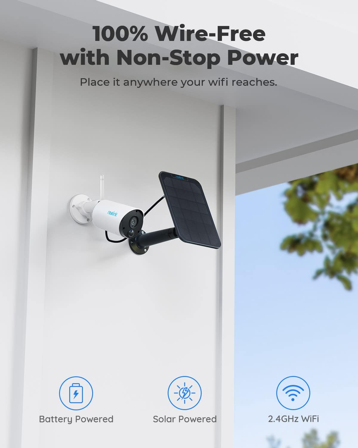 Solar WiFi Camera Security Outdoor, 100% Wire-Free, Battery Powered, 1080p, 2-Way Talk, Night Vision, PIR Motion Detection N254134