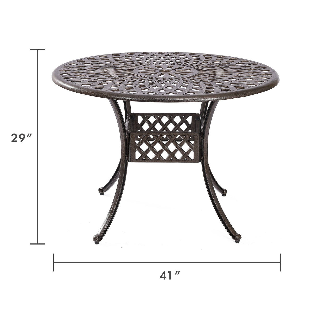 Cast Aluminum Outdoor Patio Dining Table with Lattice Weave Design in Bronze Z181320