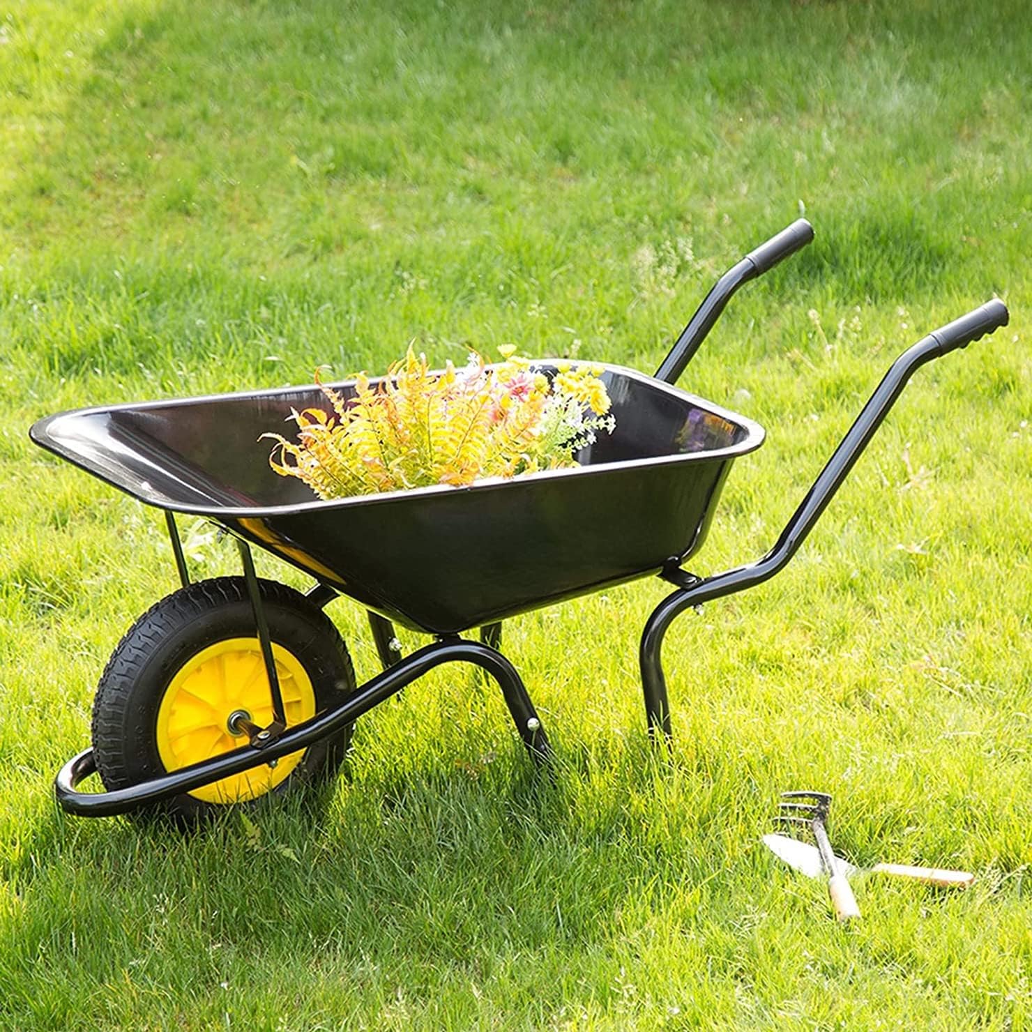 Black Framed Plastic Garden Wheelbarrow Utility Dump Cart E417