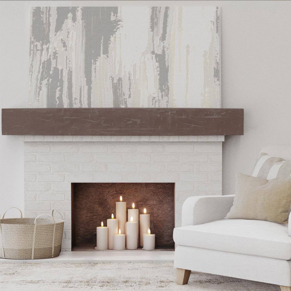 Hand Hewn Faux Wood Fireplace Mantel, Aged Pecan T779843
