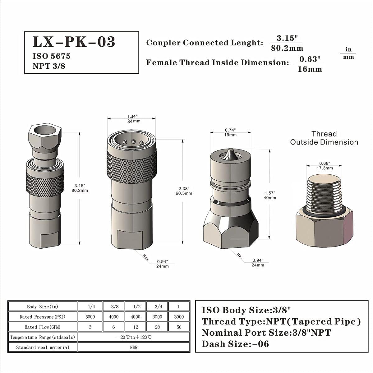 1/2'' Ag ISO5675 Carbon Steel Hydraulic Quick Connect Tractor Coupling with Dust Cap L413