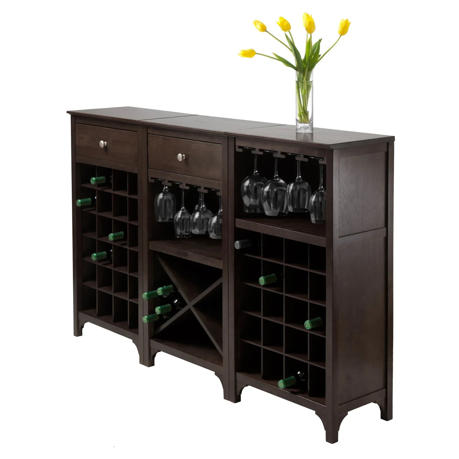 3-Pc Modular Wine Display Cabinet Set, Espresso Finish C91352