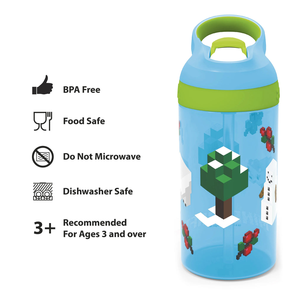 16oz Plastic Water Bottle with Straw and Carrying Loop P8340