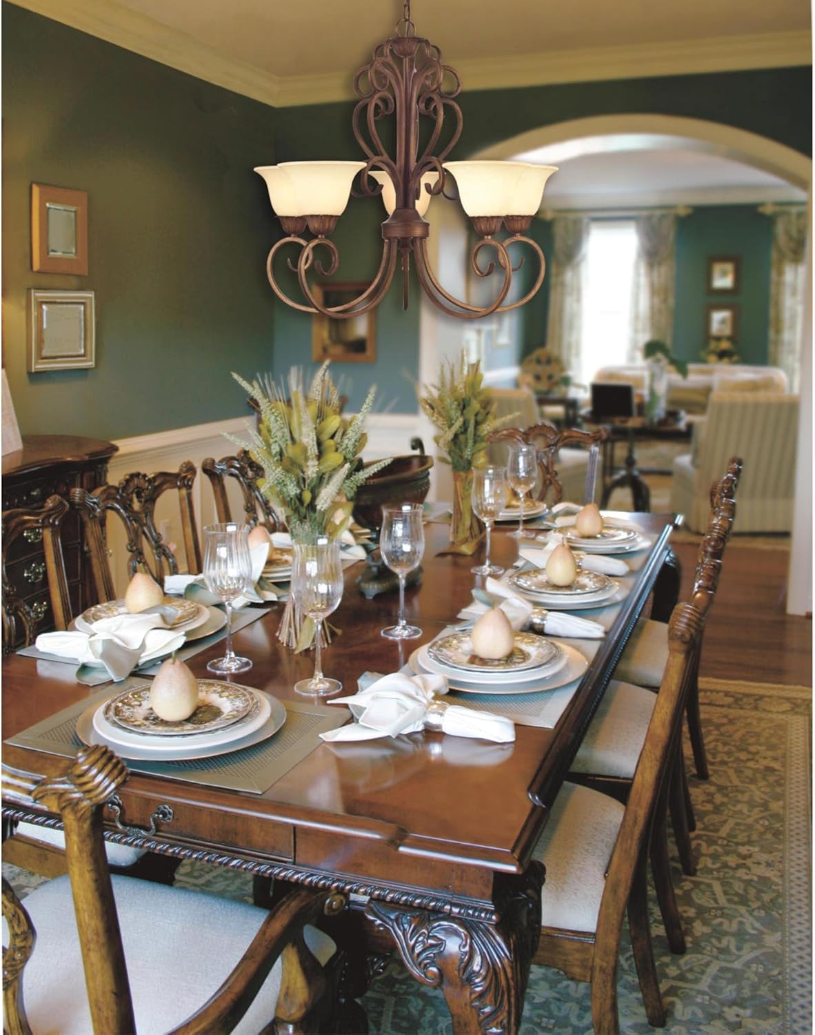 Five-Light Interior Chandelier, Ebony Gold Finish with Burnt Scavo Glass Y70025