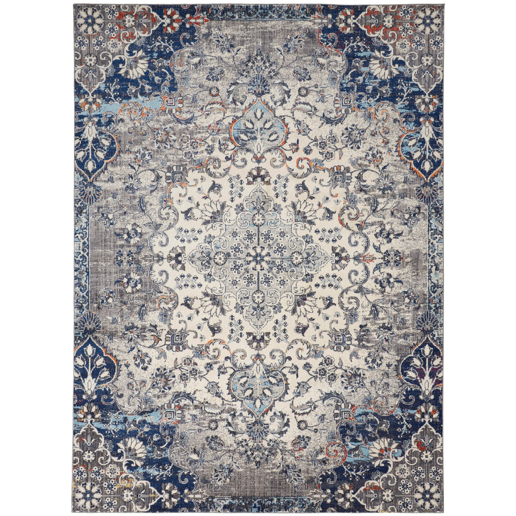 Ivory/Gray/Blue 6'-7" x 9'-6" Area Rug M7128