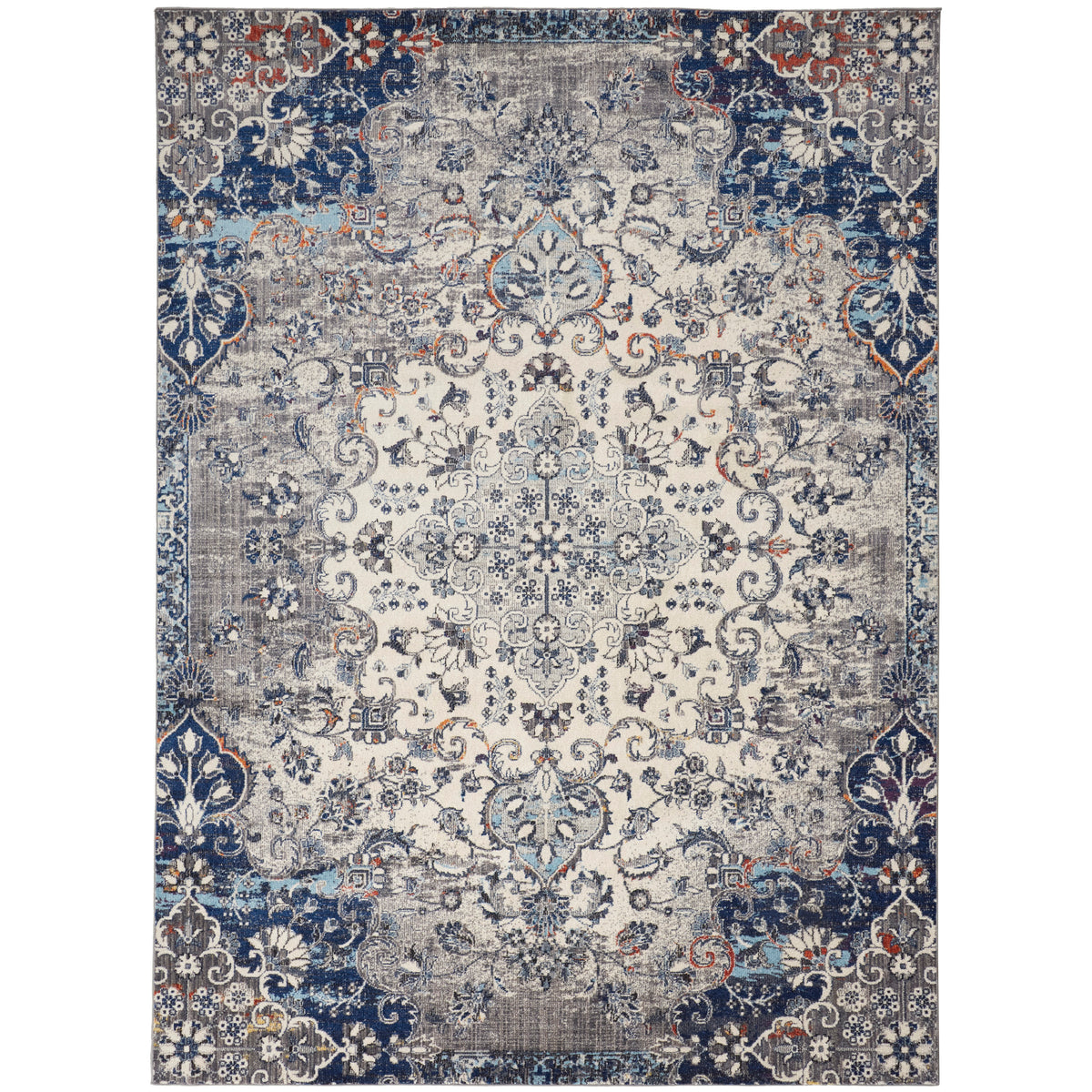 Ivory/Gray/Blue 6'-7" x 9'-6" Area Rug M7128