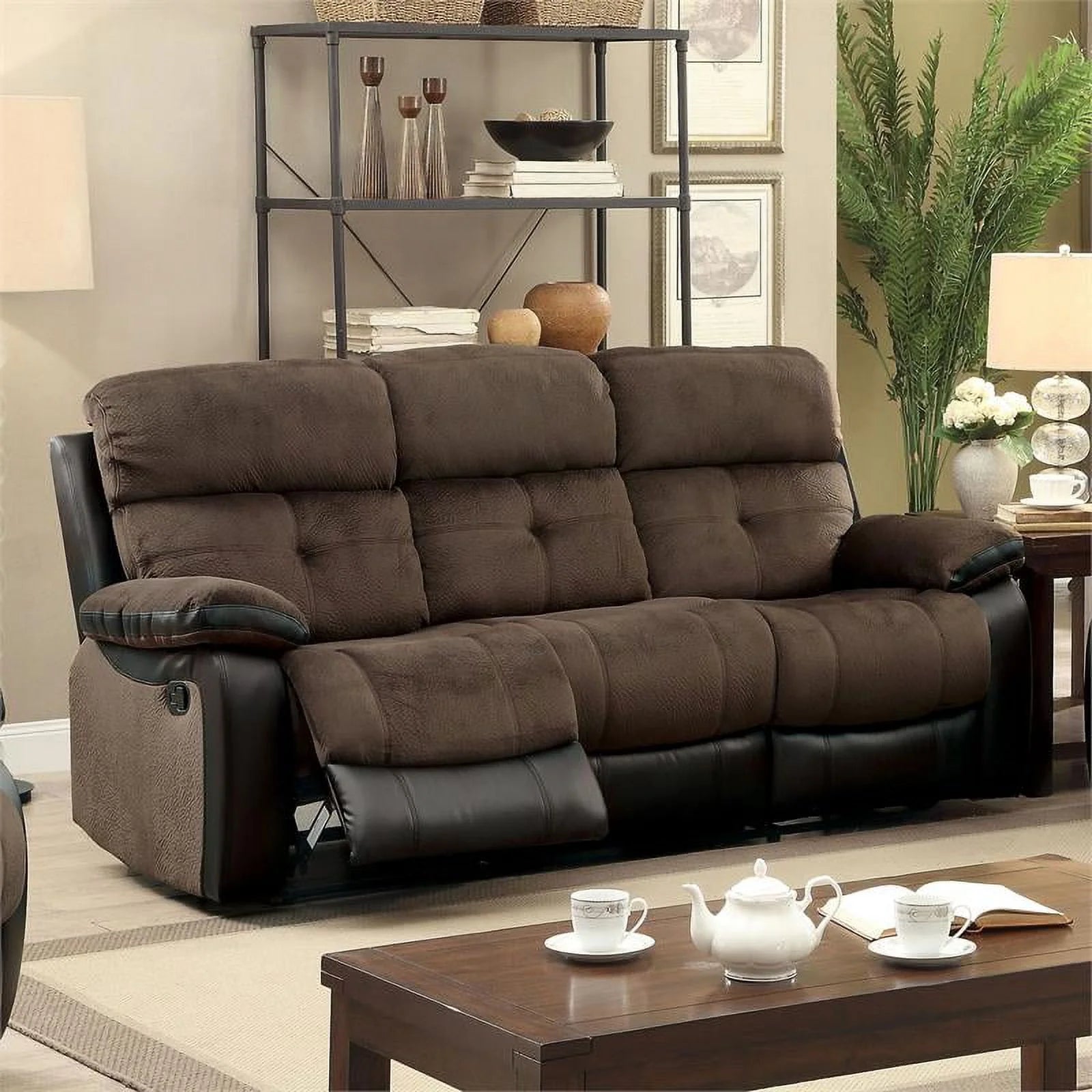Faux Leather 2-Piece Sofa Set in Brown and Black Y514515