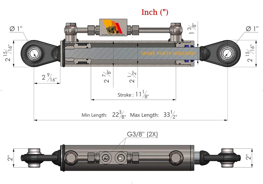 Hydraulic Top Link Cat. 2-2 with Locking Block 22 3/8” - 33 1/2 I84302