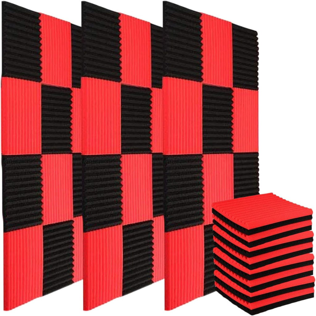 52 Pack Acoustic Foam Panels 12X12 X1 Sound Proof Noise Cancelling Foam Wedges (Black/Blue) P64540