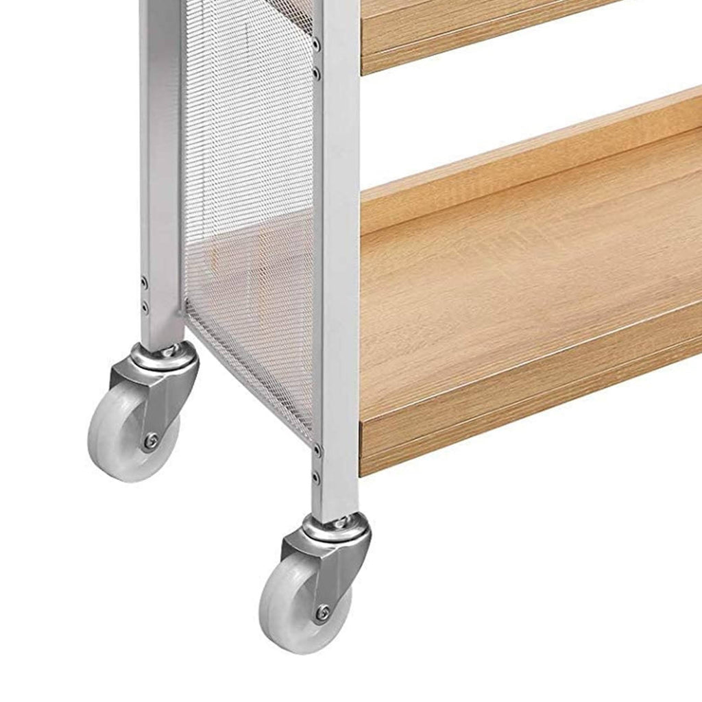 White and Brown 3 Tier Wood and Metal Kitchen Cart with Casters O674034