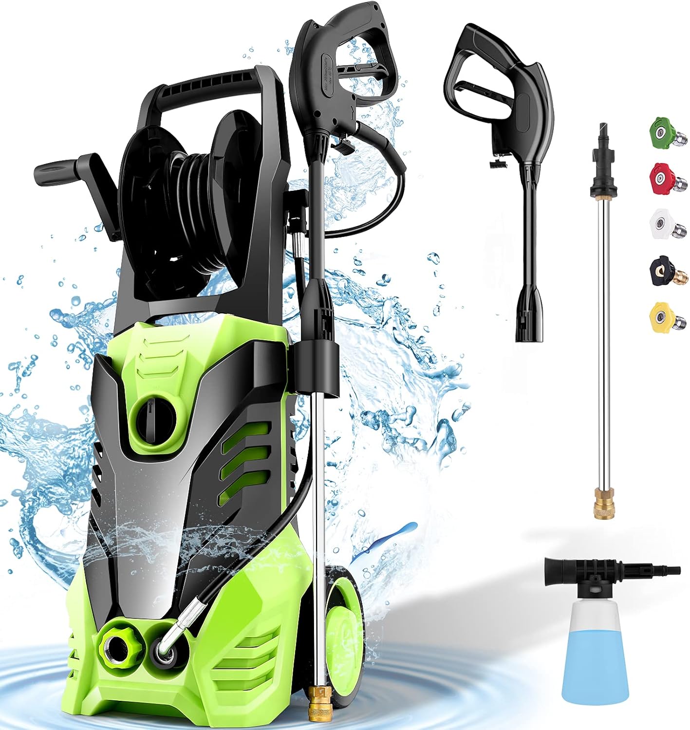 Green 1500W Electric Pressure Washer with 5 Nozzles Y988