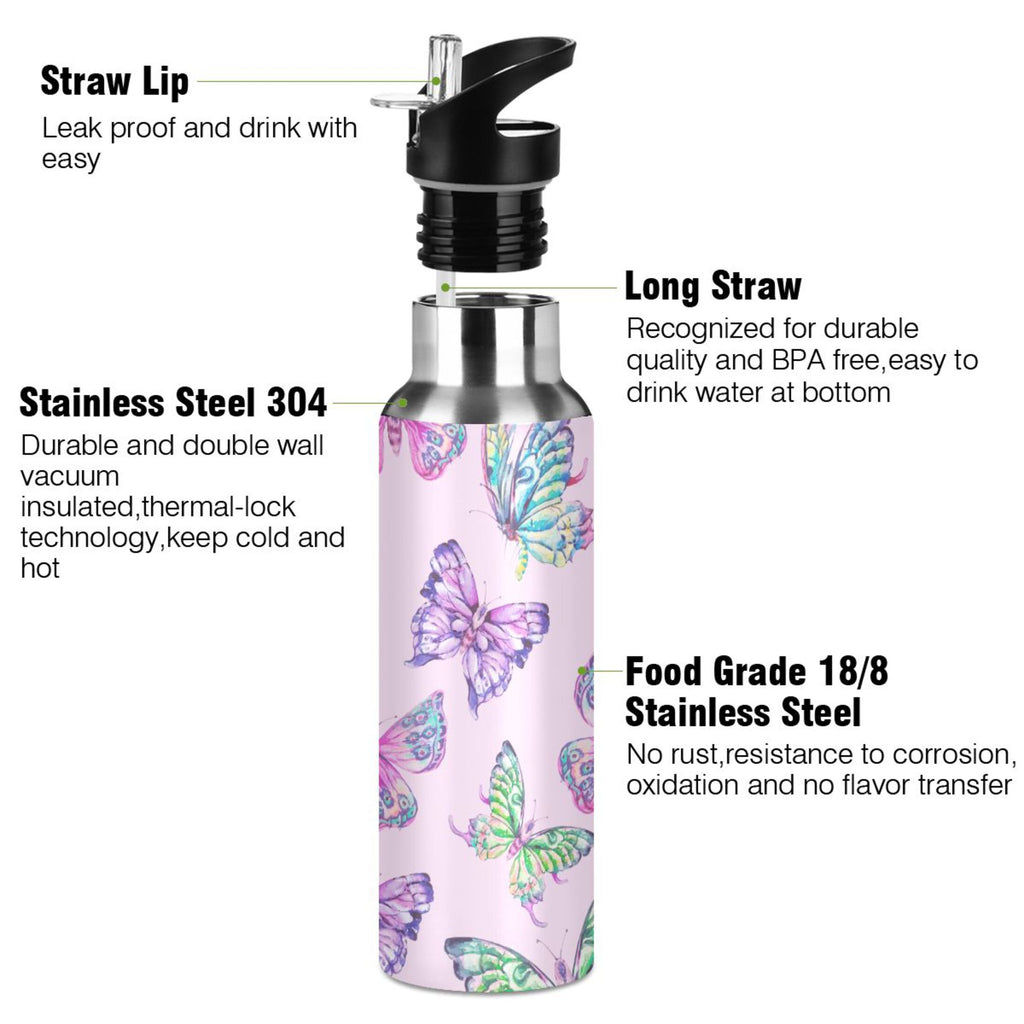 Pink Stainless Steel Insulated Water Bottle with Straw Lid L819418