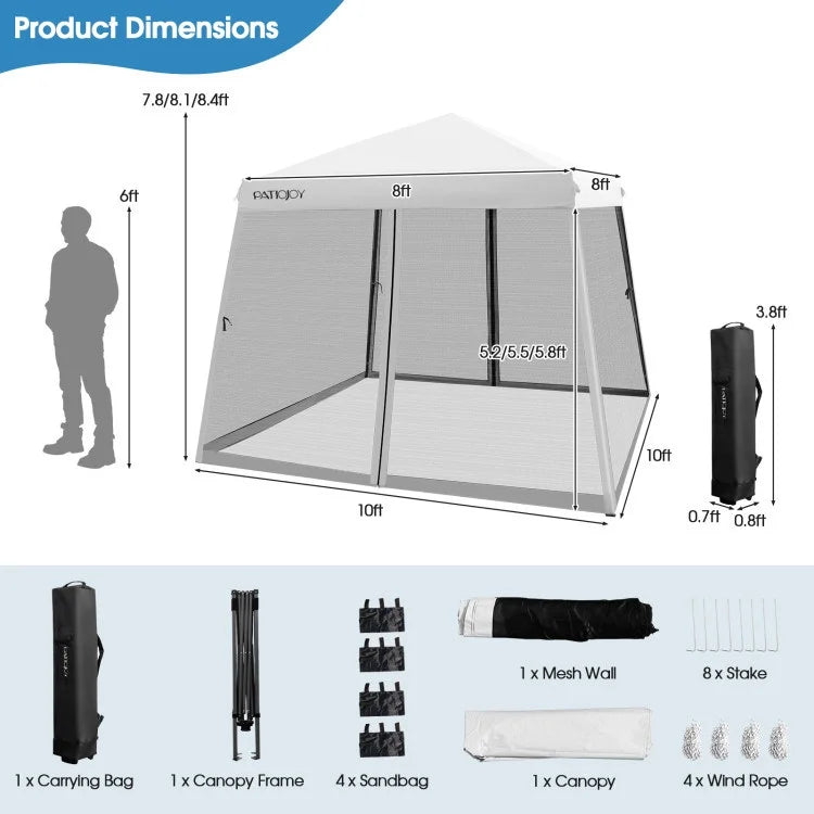 Pop-Up Canopy with Mesh Sidewalls - 10 x 10 Feet - UPF 50+ M841