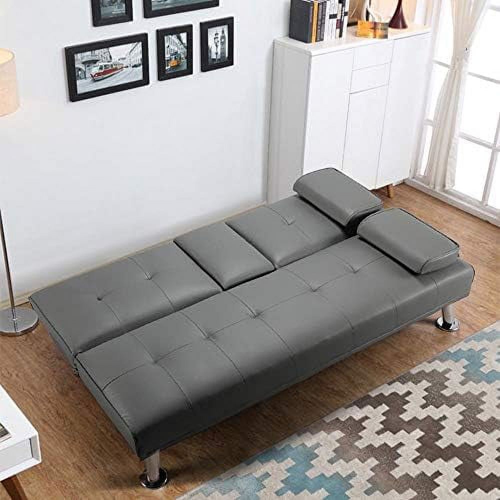 Gray Faux Leather Sofa Bed Futon with Armrest I571281