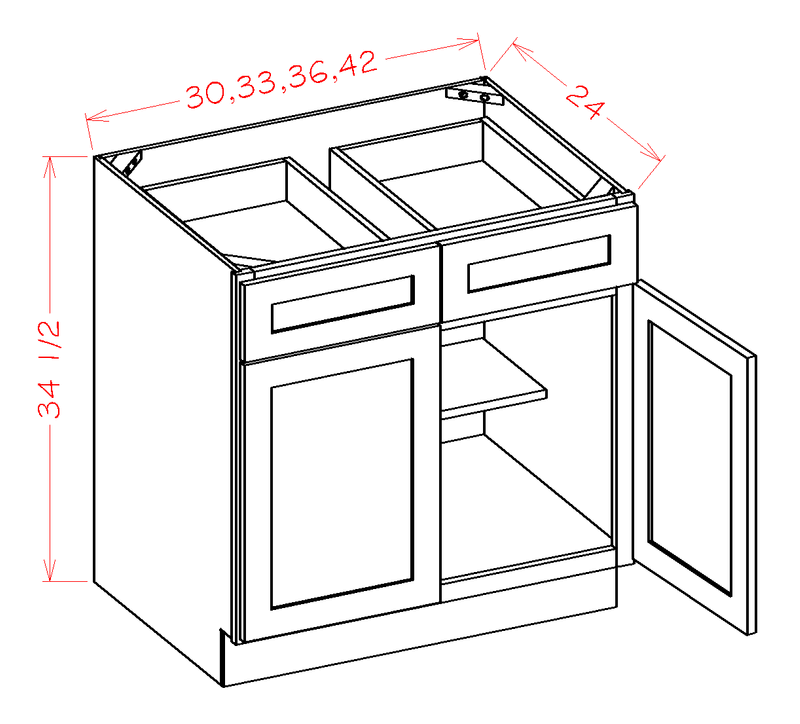 Grey 2 Doors 2 Drawers 1 Shelf Base Cabinet C7549