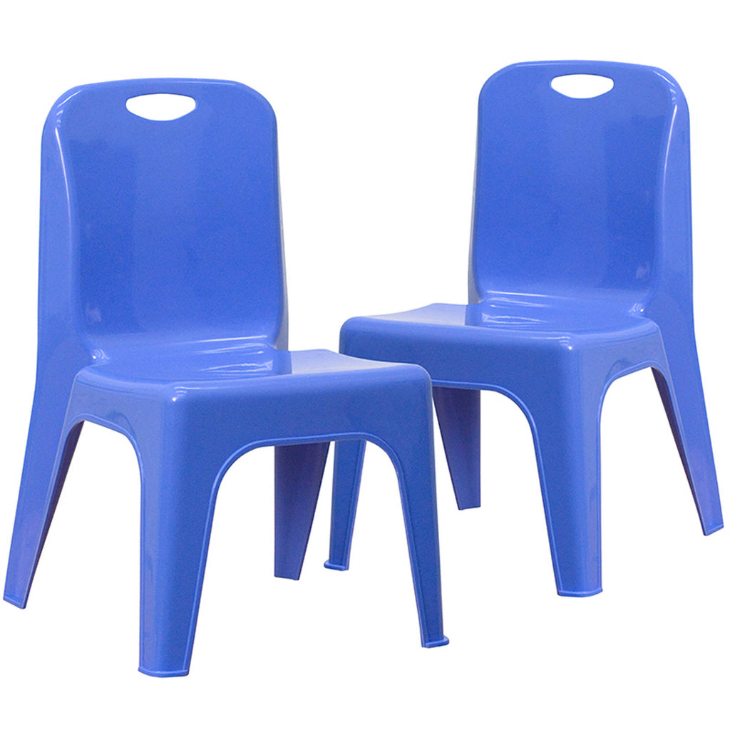 Blue Plastic Stackable School Chair with Carrying Handle, 2 Pack O5155