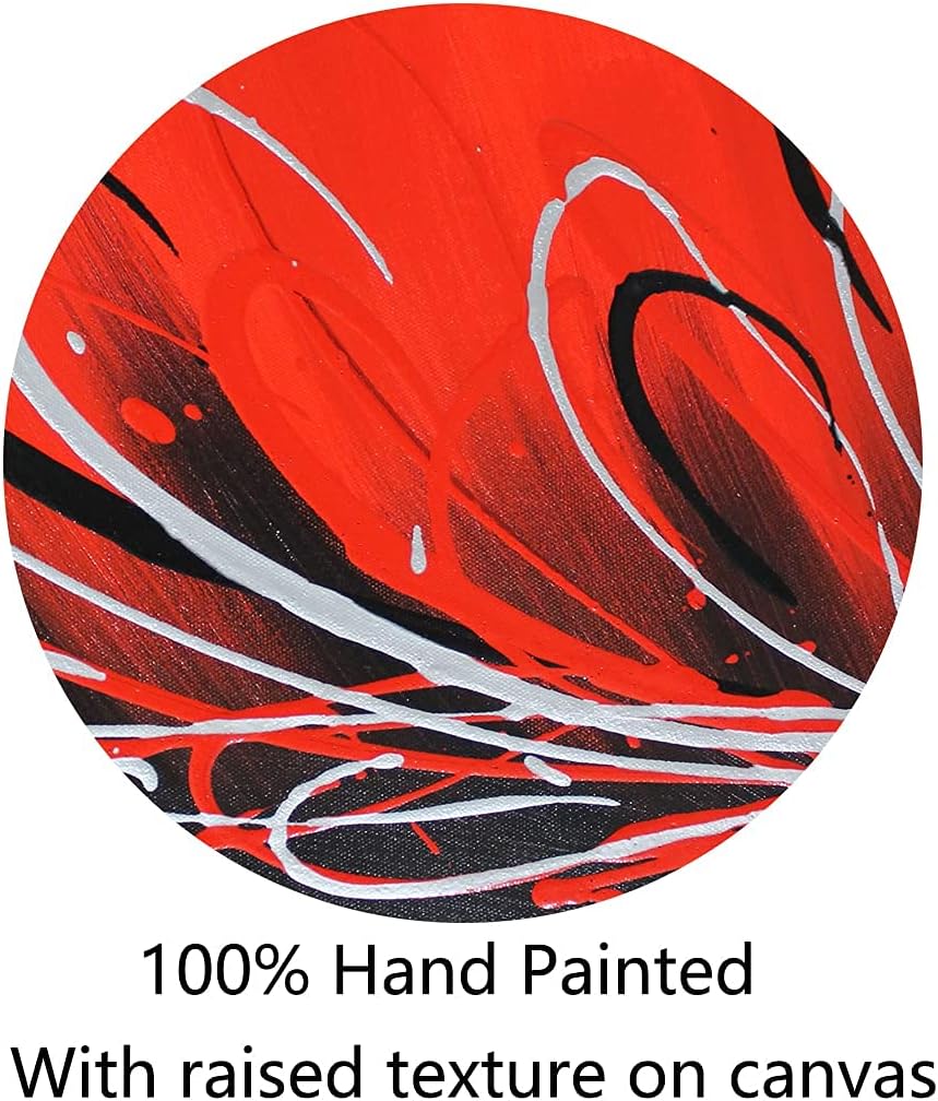 Black and Red Abstract Oil Painting on Canvas, Pack of 2 S6661