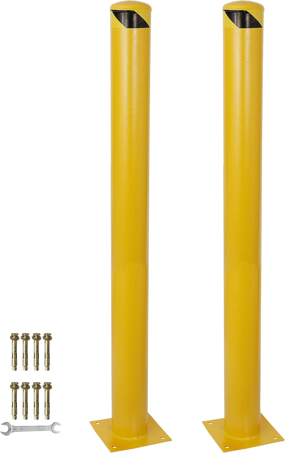 2Packs 48" Height Safety Bollard Yellow Powder Coat Parking Post with 4 Anchor Bolts M7109