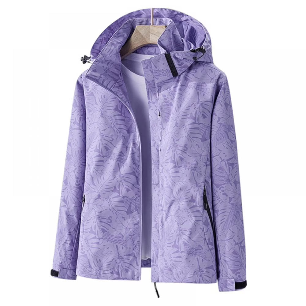 Maple Leaf Print Hooded Windproof Coat W6485