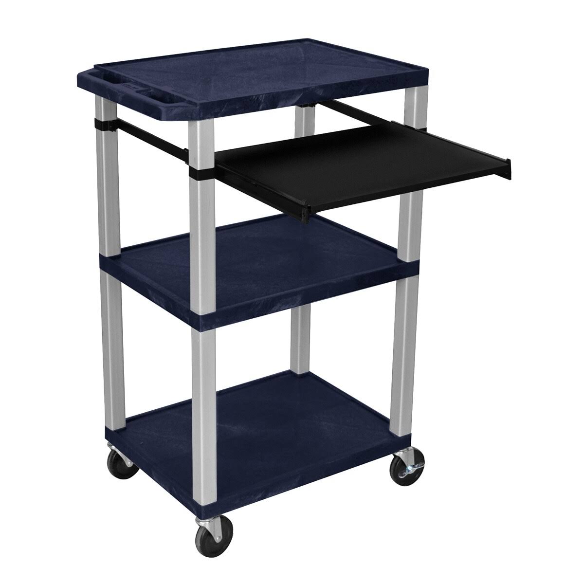 Red 42x22 3 Shelf Cart with Black Pullout Shelf & Nickel Legs S798