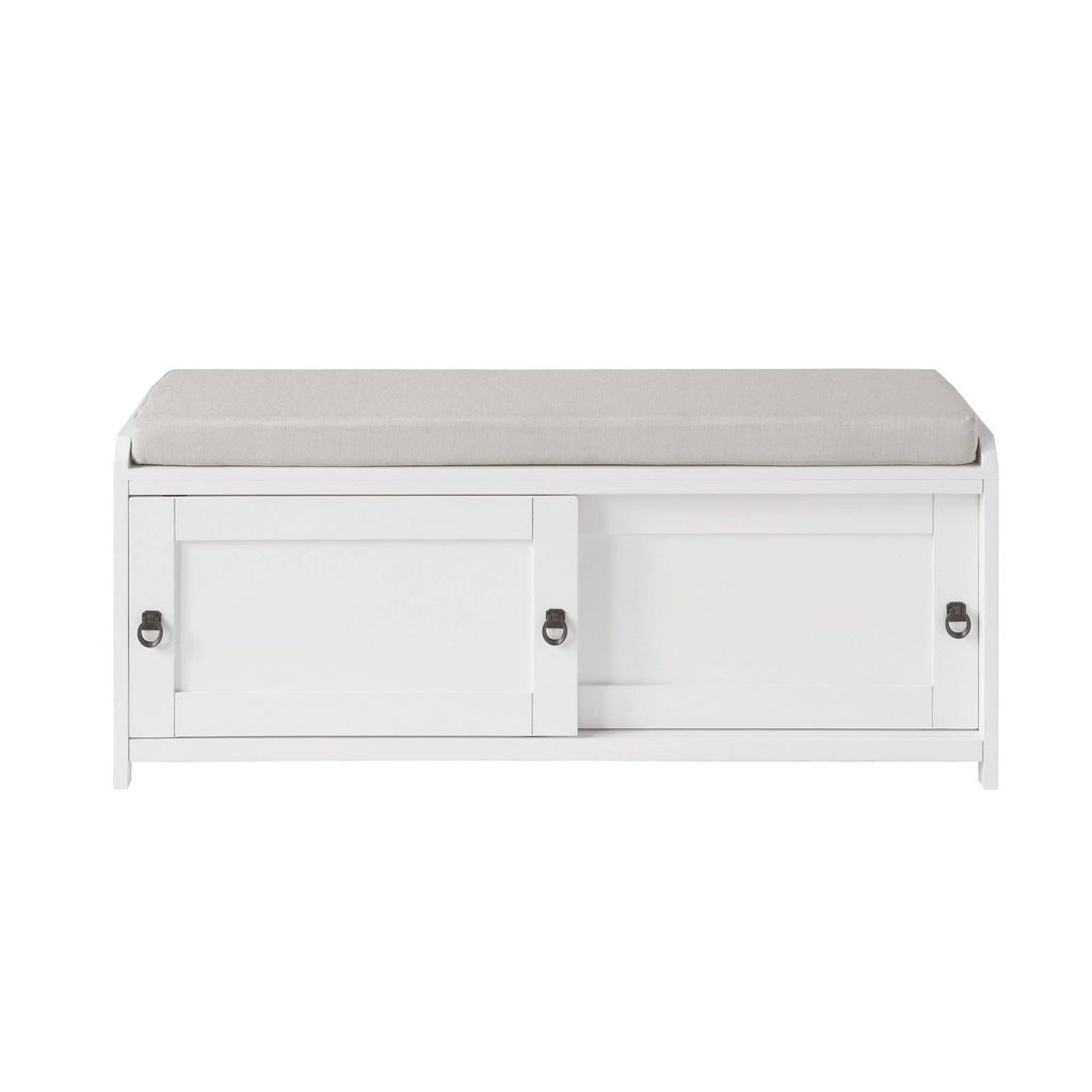 White Wood Entryway Storage Bench with 2 Cabinets V43796