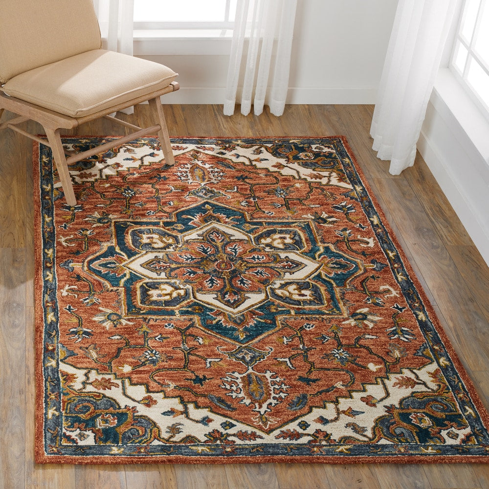 Hand-hooked Wool Star Area Rug Red/Multi 7'9" x 9'9" R831465