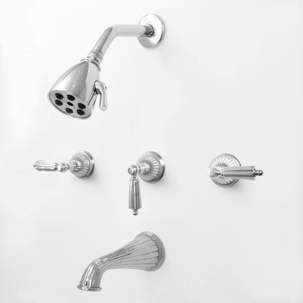 Three Valve Tub & Shower Trim with Georgian Handles Satin Brass PVD Y6060