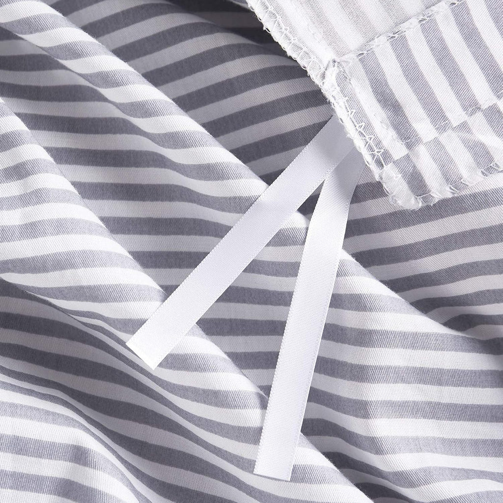 Gray White Striped 100% Cotton Duvet Cover Set, California King Size F928036