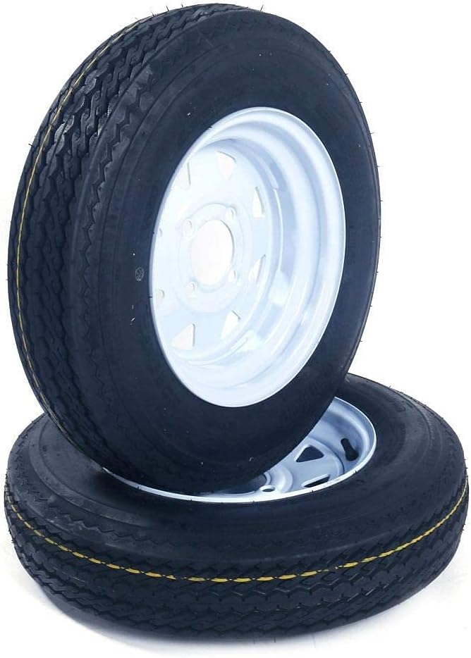 Set of 2 12" Trailer Tires Rims 5.30-12 4 Lug White Spoke Wheel X20676