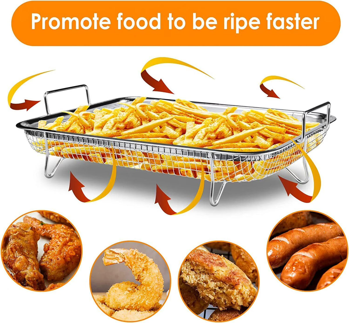 2pc Non-Stick Stainless Steel Air Fryer Basket Y581310