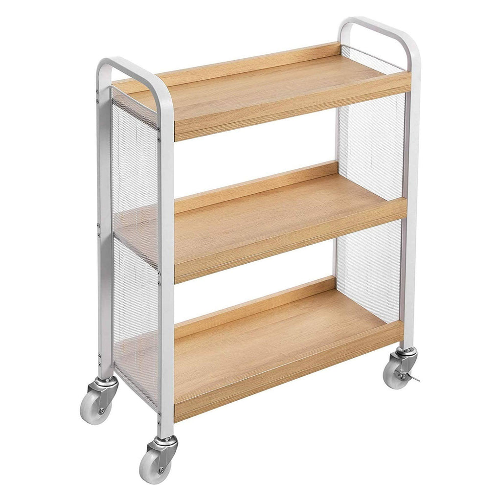 White and Brown 3 Tier Wood and Metal Kitchen Cart with Casters O674034