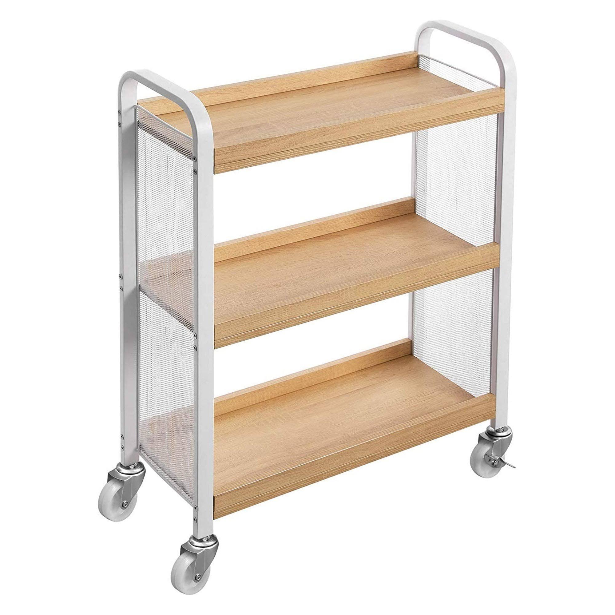White and Brown 3 Tier Wood and Metal Kitchen Cart with Casters O674034