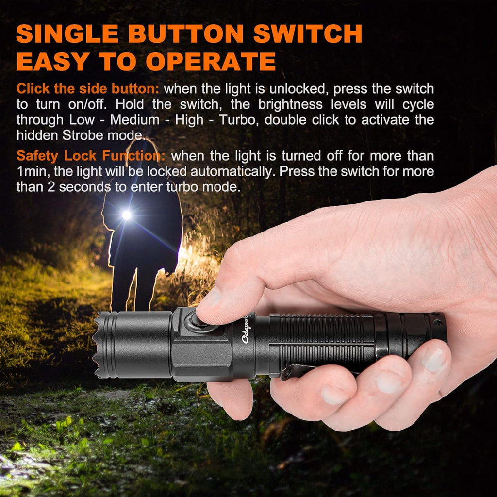 1200 Lumen Rechargeable LED Flashlight with Power Display, IP67 Waterproof, 5 Light Modes, Pocket-Size Torch J391671