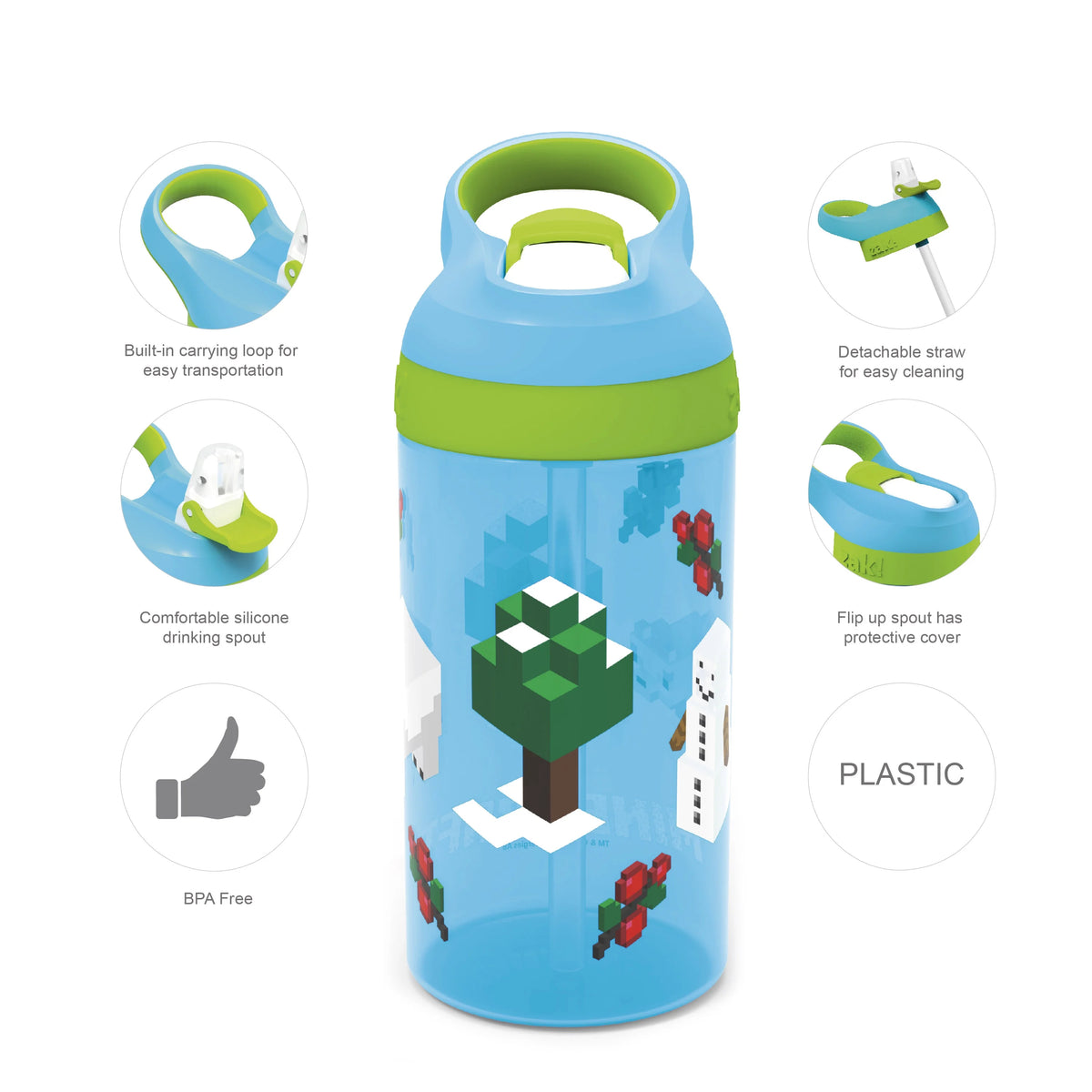 16oz Plastic Water Bottle with Straw and Carrying Loop P8340