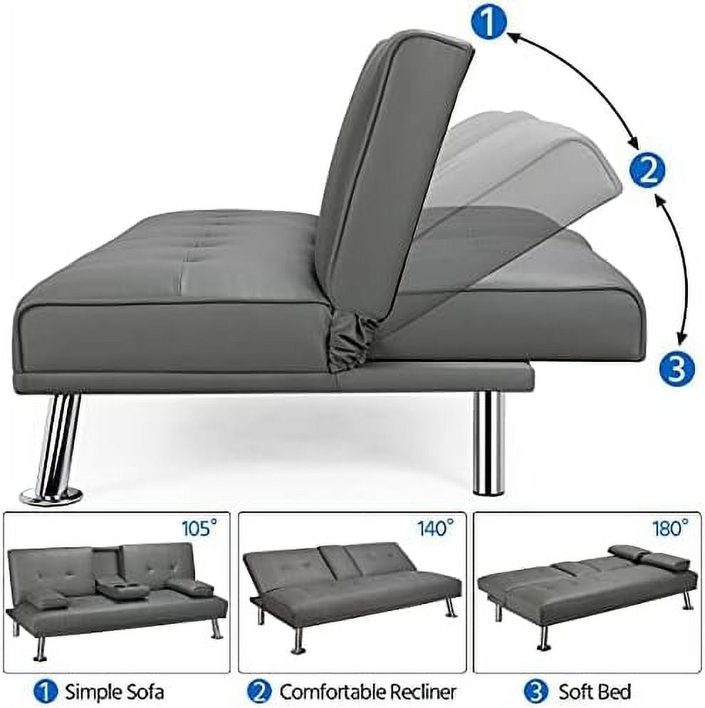 Gray Faux Leather Sofa Bed Futon with Armrest I571281
