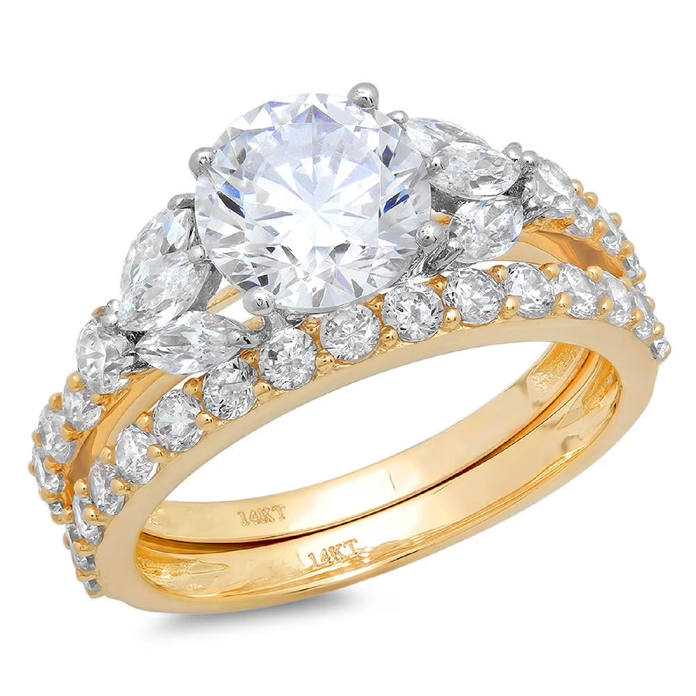 18k Yellow White Gold Art Deco Ring Band Set G805405