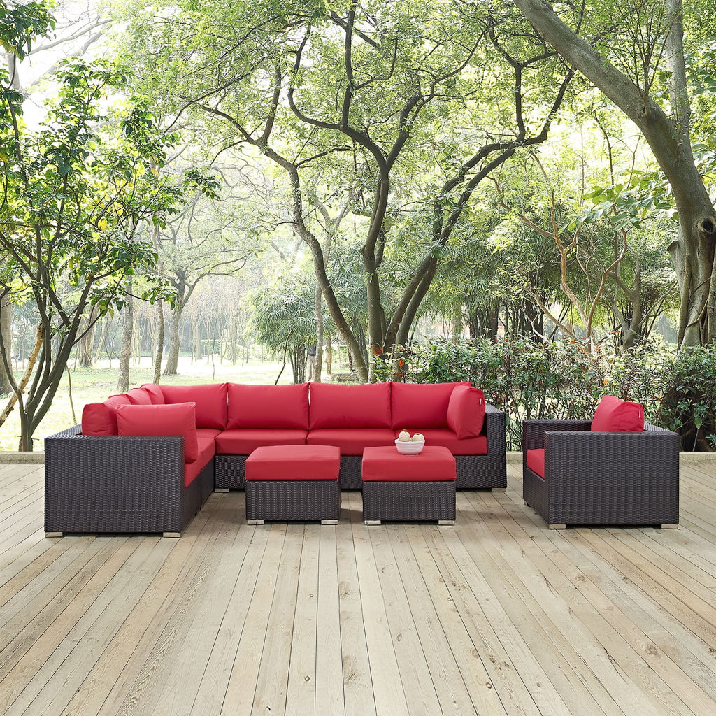 Red Rattan Nine PCS Sectional Sofa Set V17309