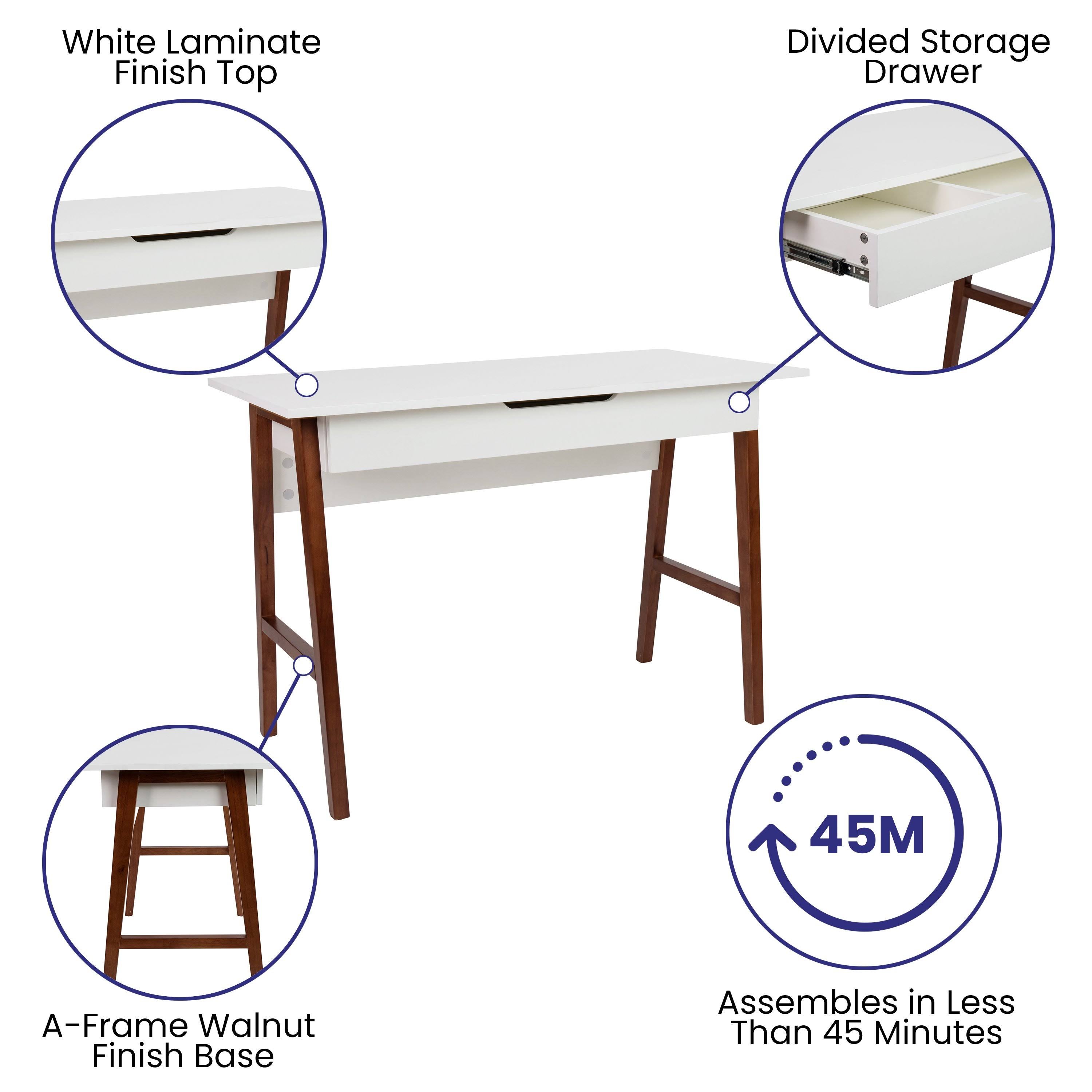 Black Writing Computer Desk with Drawer H95418