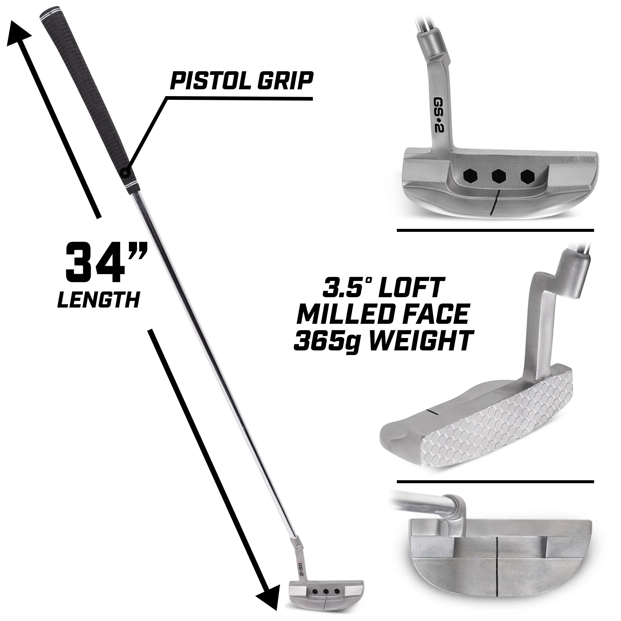 34" Right-Handed Mallet Putter with Pistol Grip and Milled Face X641996