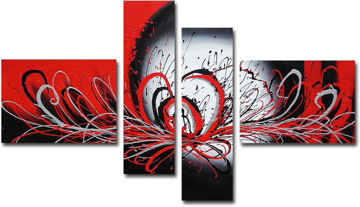 Black and Red Abstract Oil Painting on Canvas, Pack of 2 S6661