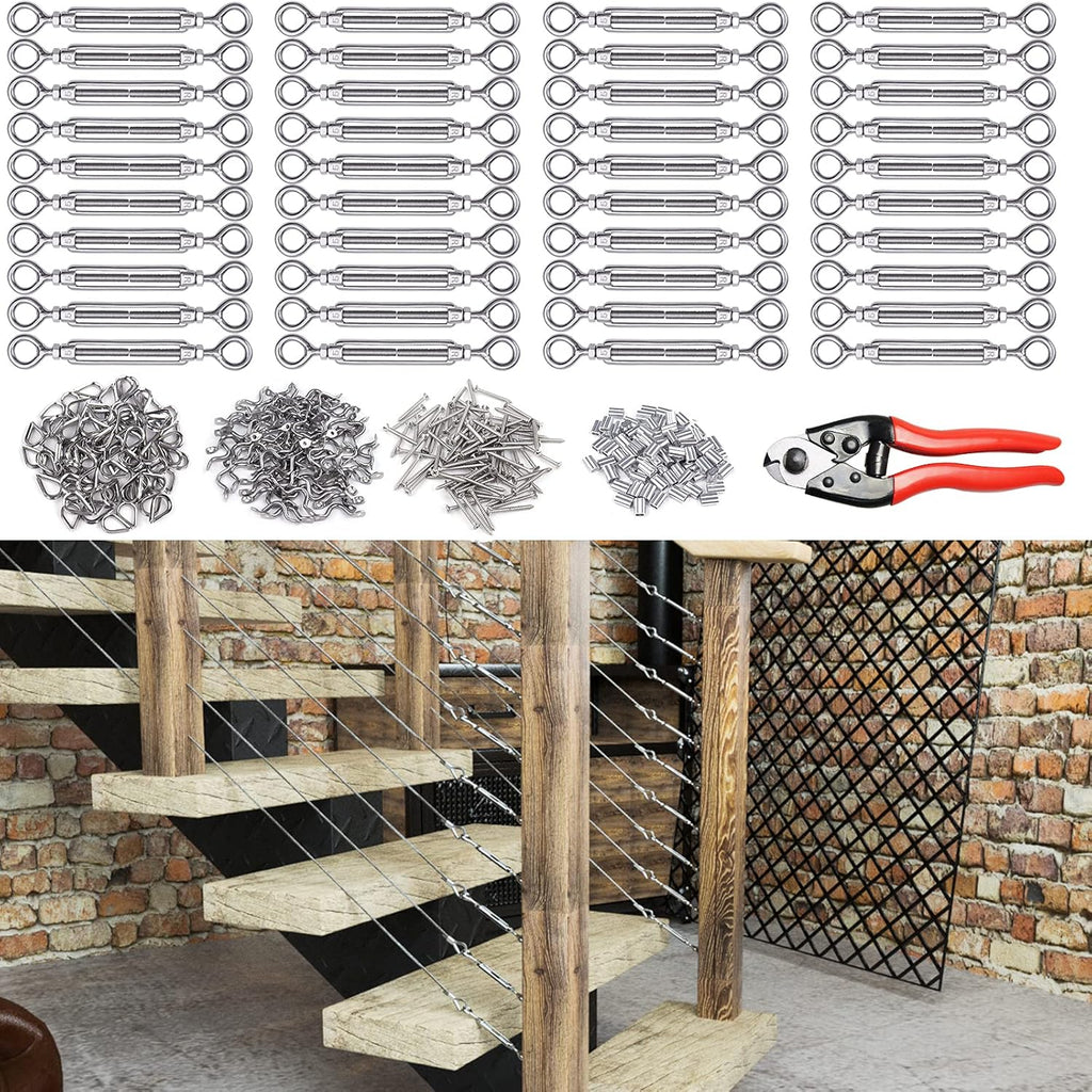10 Set 1/8 Cable Railing Kit Hardware Heavy Duty Turnbuckle M5 Eye to Eye Stainless Steel E212210