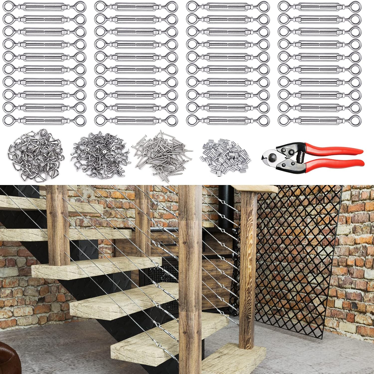 10 Set 1/8 Cable Railing Kit Hardware Heavy Duty Turnbuckle M5 Eye to Eye Stainless Steel E212210