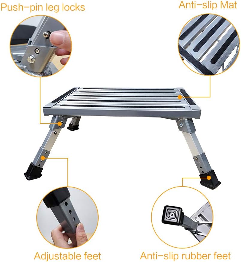 Aluminum Folding Step Stool with Reflective Stripes Non-Slip Rubber Feet H597