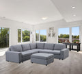 Light Gray Linen Fabric 6 Seat Modular Sectional Sofa P226