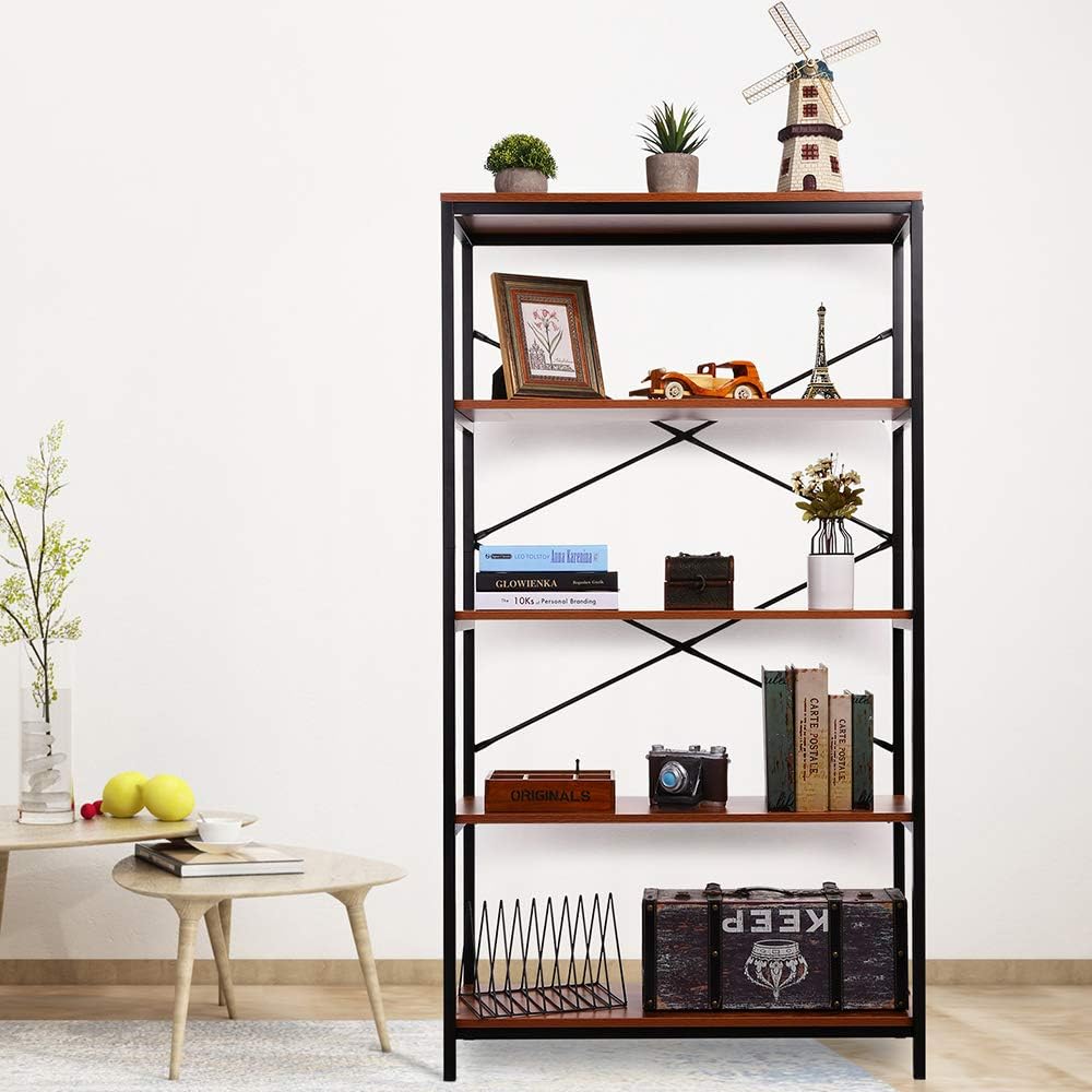 5 Shelf Metal and Wooden Bookshelf Q888
