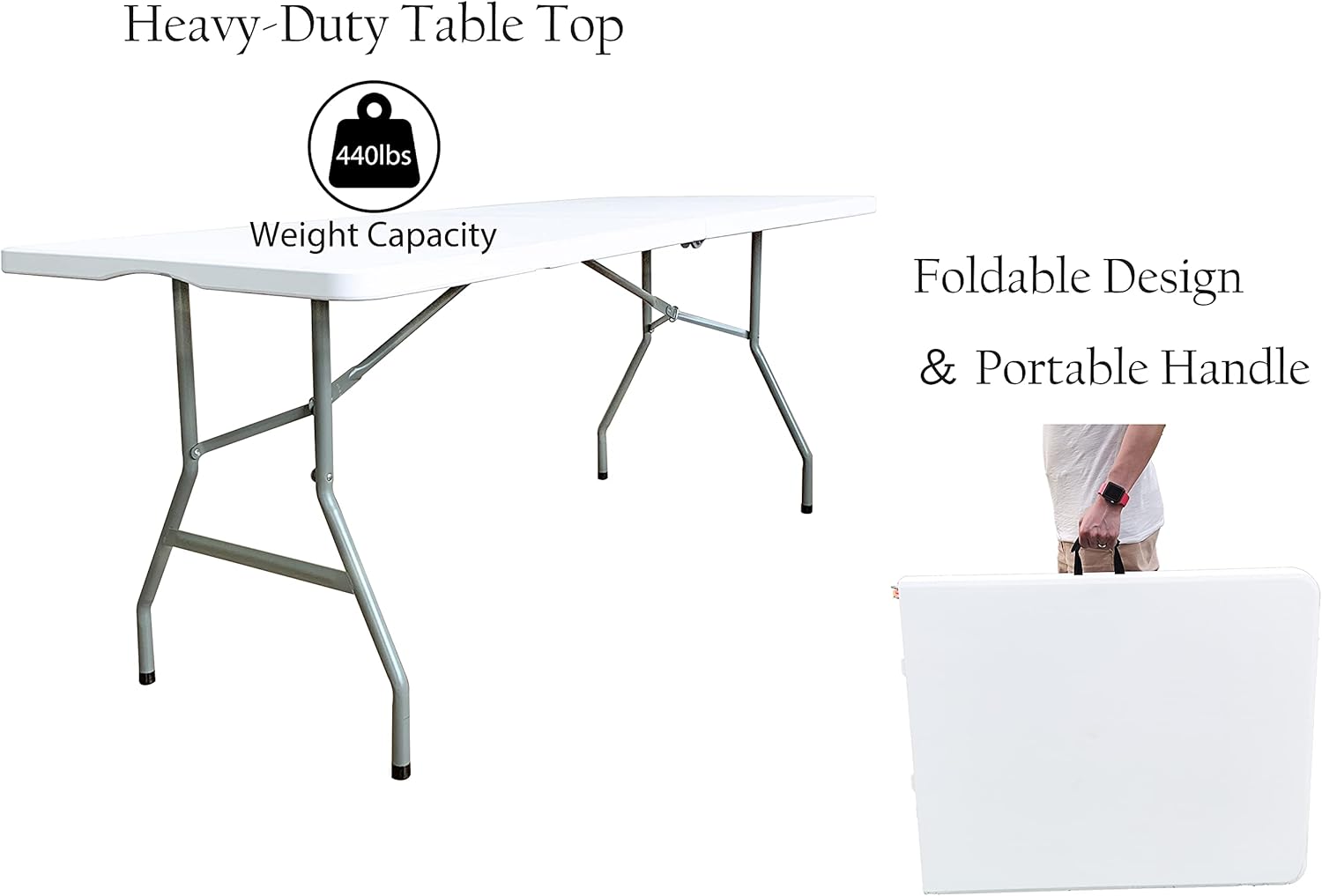 6 Foot Folding Table, Indoor Outdoor Portable Plastic Utility Table, White H11276