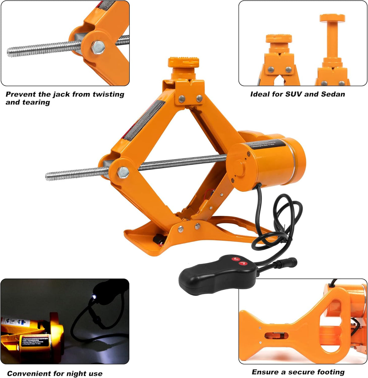 3 Ton 12V Electric Scissor Jack with Impact Wrench and Tire Inflator Pump C907505