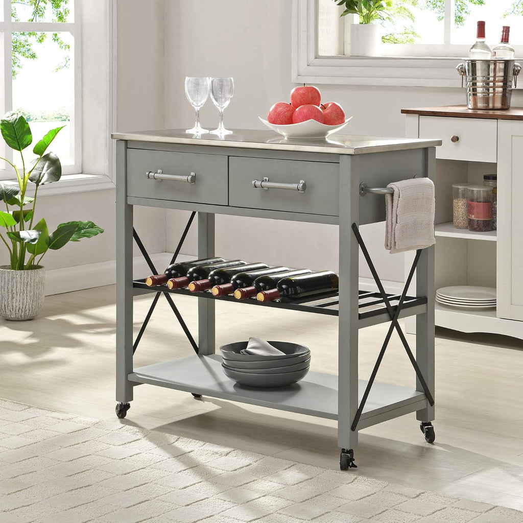 White Farmhouse Kitchen Cart F3353
