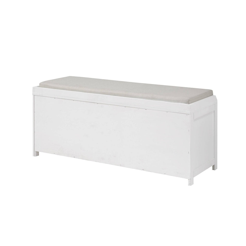 White Wood Entryway Storage Bench with 2 Cabinets V43796